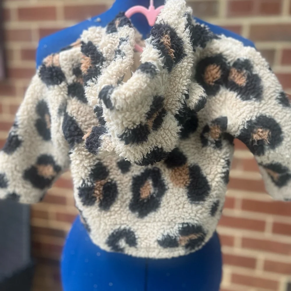 The Children's Place Cream Leopard Sherpa Hooded Puffer Jacket